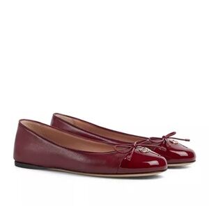 GUCCI Women's New Marmont GG Leather Ballet Flats in Red Lacquer 37